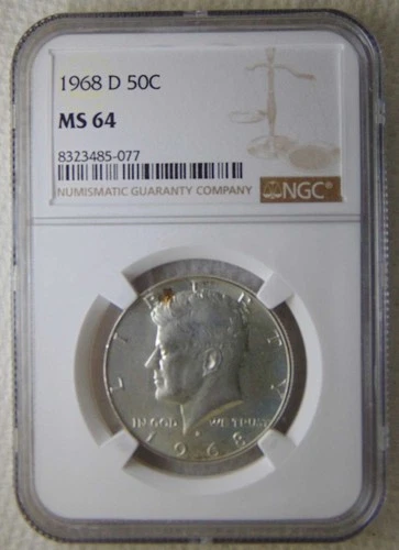 1968 D Kennedy Silver Half Dollars 50C, NGC MS64, SWEET TONING COIN!!!