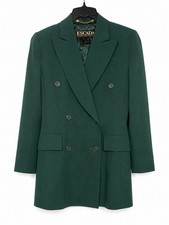 Vintage Escada Margaretha Ley 100 Virgin Wool Green Double Breasted Blazer