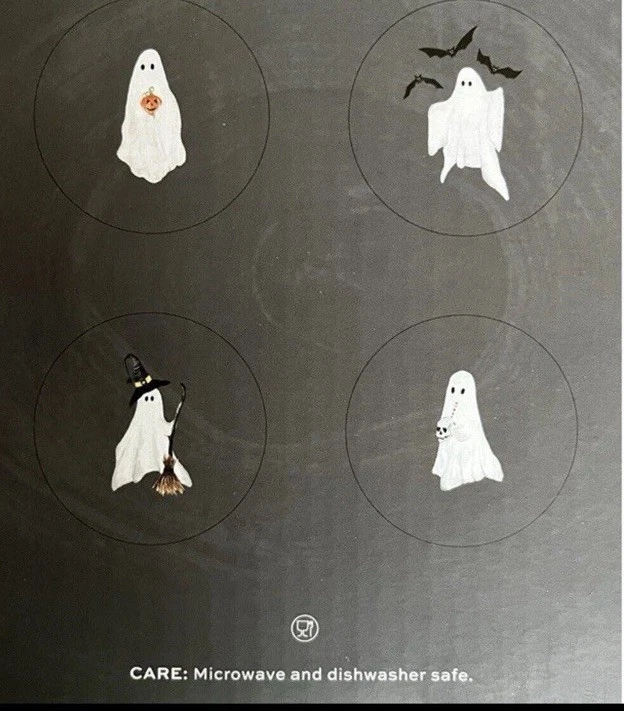 Juego de 4 platos de aperitivo de gres Pottery Barn Scary Squad Halloween caja nueva Foto 2 de 2