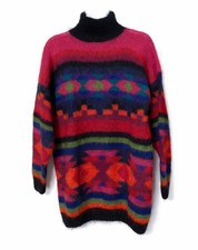 Vintage Aztec Mohair Sweater Michelle Stuart Studio Colorful Tribal Hand Knit M