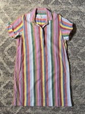 J. Crew Stripe Linen Dress Cover Up Medium Colorful Sleeves Cruise Beach EUC