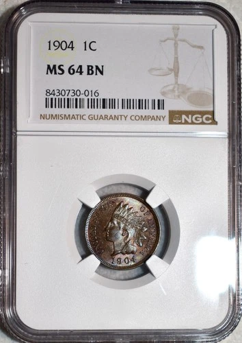 NGC MS-64 BN 1904 Indian Head Cent, Attractively Toned specimen.