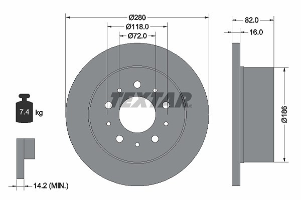 2X Textar Bremsscheibe Hinterachse U.A. FüR CitroËN, Fiat, Peugeot-image