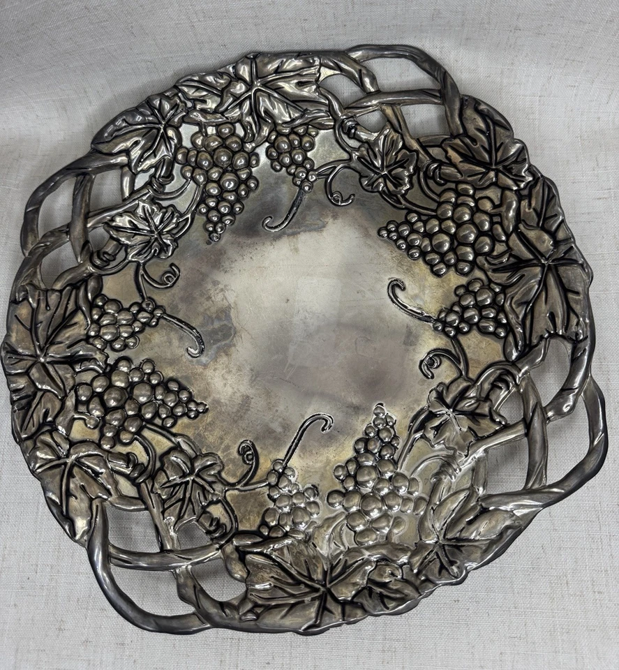 Godinger Silver Art Co bandeja de vid de uva 13” plato de plata vintage plato para servir Foto 2 de 4