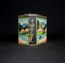 VINTAGE ADVERTISE TIN LITHO TOFFEE BOX HEXAGONAL PERRY MADRAS SWEETS COLLECTIBLE