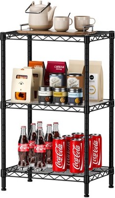 3Tier Small Wire Shelving Unit Metal Adjustable Wheel 11.5x17.3x30 Inch Black