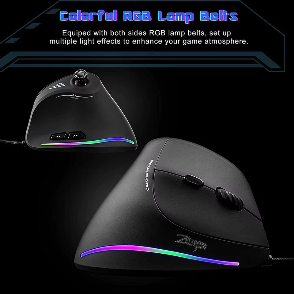 Jomaa Vertical Gaming Mouse RGB Wired 11 Button Programmable 5-Way Joystick - Image 3 of 4
