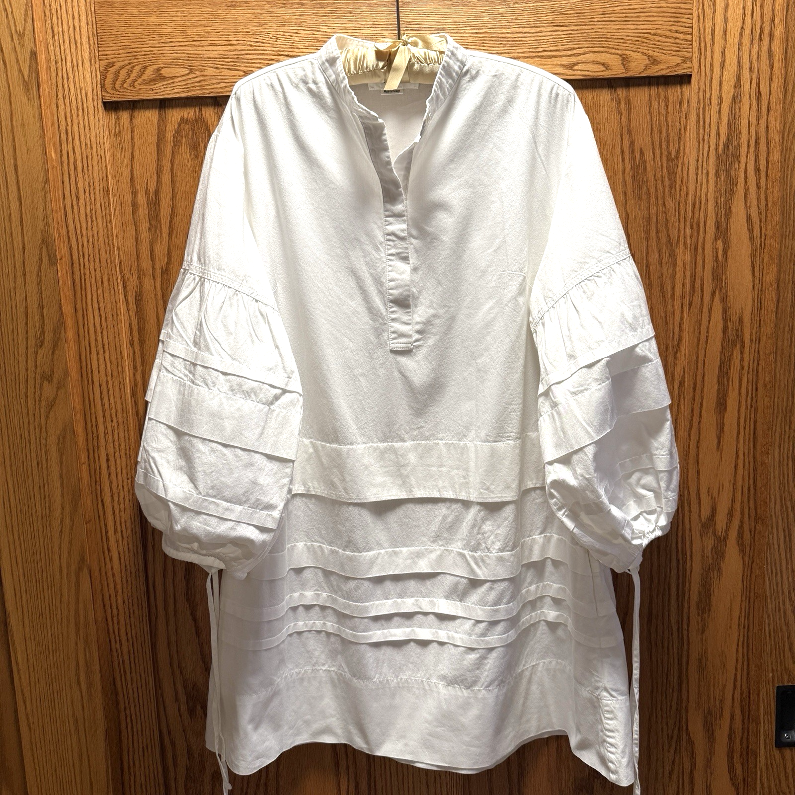 Victoria Beckham US2 White Cotton Mini Dress Oversized Balloon Sleeves Ret. $410