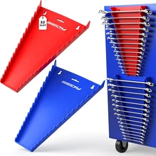 2-Pack Magnetic Wrench Organizer 32-Slot Tool Rack Holder SAE Metric