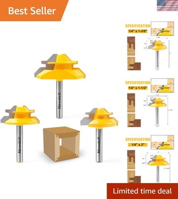 Lock Miter Router Bit Set 3 Pieces 45 Degree Interlocking Joints Woodworking