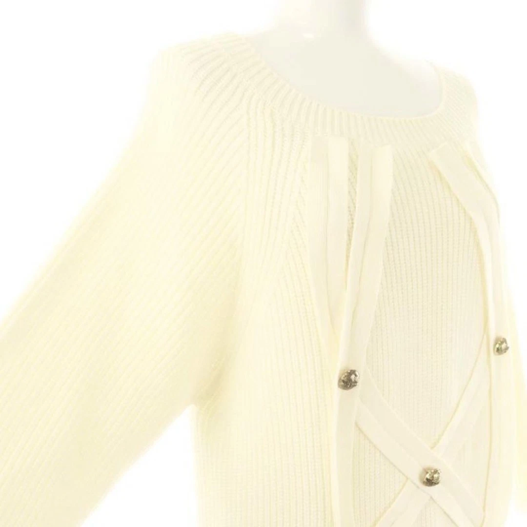 OFF WHITE Elisabetta Franchi Button Cable Knit Dress Knee Length 40 Off White ES U 348d