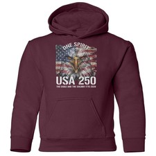 One Spirit Eagle And Soldier USA 250 Years Freedom YOUTH Hooded Sweatshirt