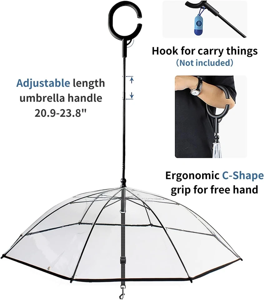 OMBRELLO GUINZAGLIO CANE RIPARO PIOGGIA IMPERMEABILE TRASPARENTE ASCIUTTO CANI - Immagine 2 di 4
