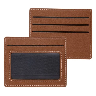 Für PU Leder minimalistischer Kreditkartenhalter mit ID-Fenster 4 Fächer Braun - Bild 1 von 4