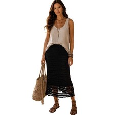 Vtg Y2K Spenser Jeremy Black Crochet Knit Pull On Midi Skirt Beach Boho Whimsy L