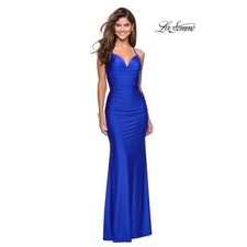 LA FEMME 27501 Long Jersey Gown Dress 10 Sapphire Blue Bodycon Low Back NWOT