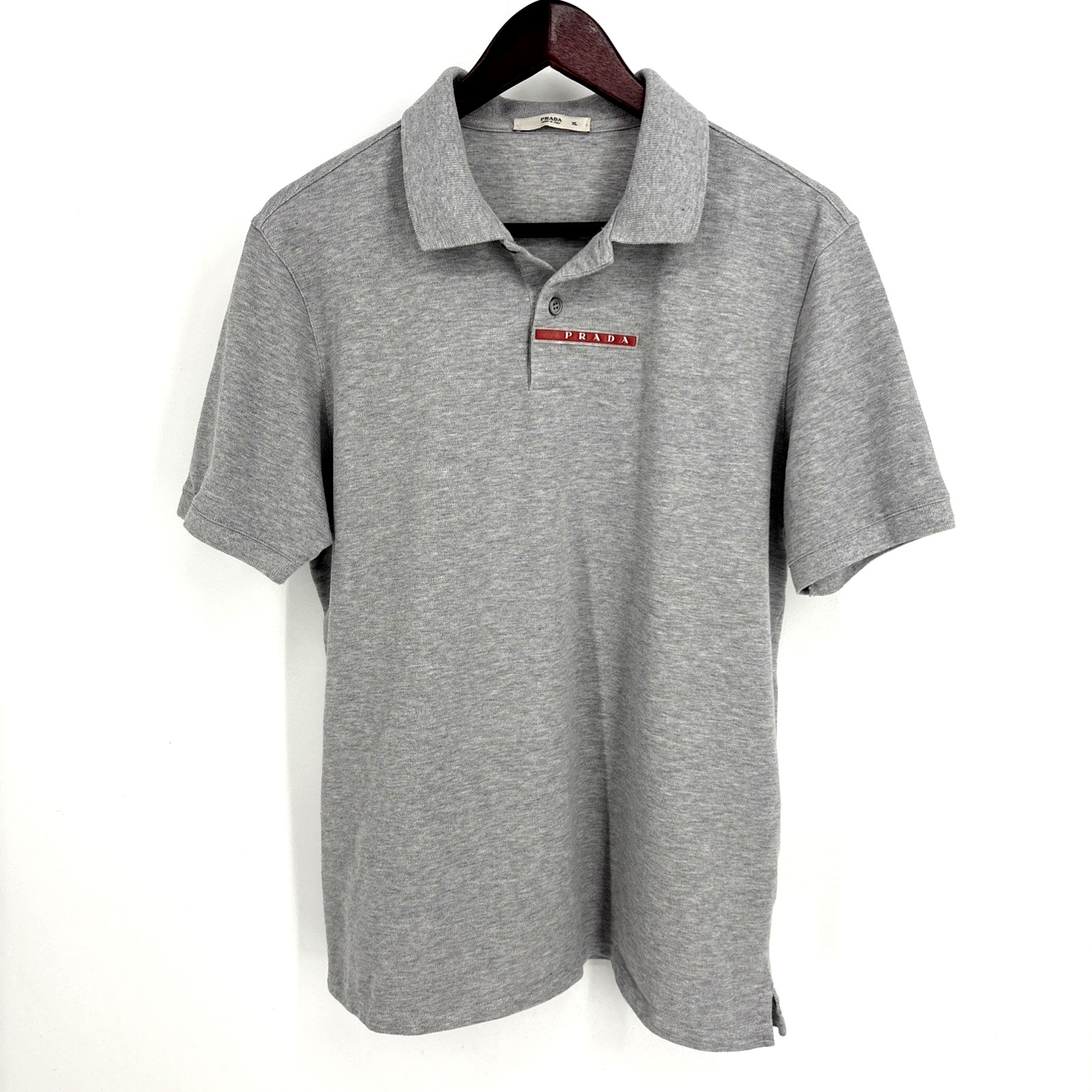 Prada Men's Short Sleeved Pique Polo Shirt Authentic Size XL Gray Logo Sport thumbnail 4
