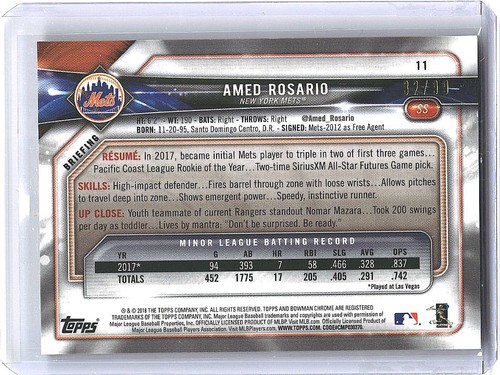 Dominic Smith /99 2018 Bowman Chrome Green Refractor #44 Mets - Bild 2 von 2