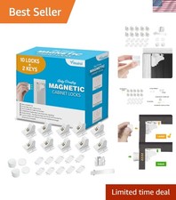 Adhesive Magnetic Locks for Cabinets Drawers 10 Locks and 2 Keys Helps ke...