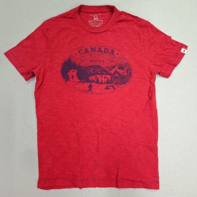 Roots Canada Shirt Mens Small Red Canada Cabin Camping Graphic Tee T-Shirt