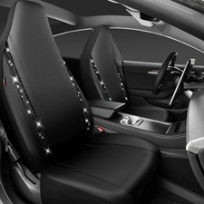 Car Pass Leather Car Seat Covers High Back Two Front Seats Black Rhinestone