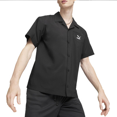 Puma Classics Short Sleeve Button Up Shirt Mens Black Casual Tops 62425701