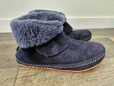 L.L. Bean Women  s Ankle Slippers Size 11 M Blue Suede Leather Comfort Active