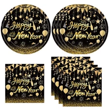 40Pcs 2026 Happy New Year Paper Plates and Napkins Party Supplies, Disposable...