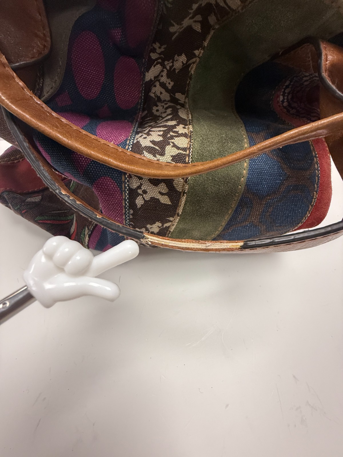 Fossil Patchwork Shoulder Bag Boho Leather Canvas… - image 12