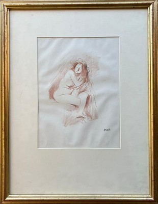 Jean Louis Forain Nue Assise sitzender Akt Sepia Lithographie signiert gerahmt