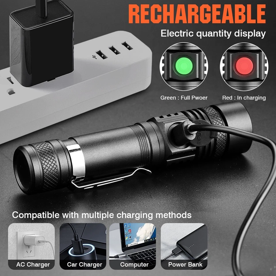 EDC LED Flashlight Rechargeable Super Bright Tactical Pocket Flash Lights Torch - Bild 4 von 4