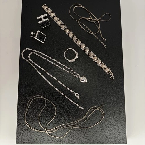 Vintage REPAIR Lot 925 Sterling Silver Necklaces, Bracelet, Ring, Cuff Links 32g