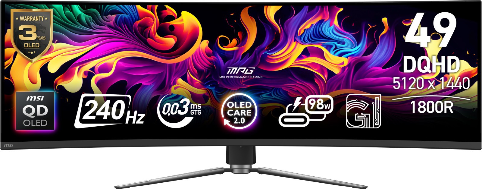 MSI MPG 491CQPX Monitor Gaming Curvo QD-OLED 49" Dual QHD 240Hz