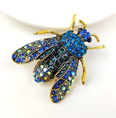 #ad Bee brooch Blue rhinestone brooches insect Fashion jewelry pin bee gift boutonni $10.75