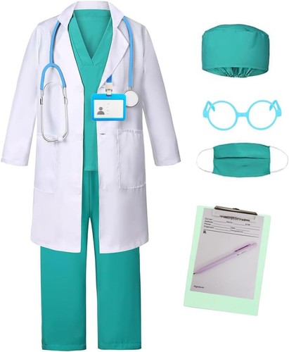 Kid Doctor Costume scrubs lab coat stethoscope other props career day school - Picture 3 of 19