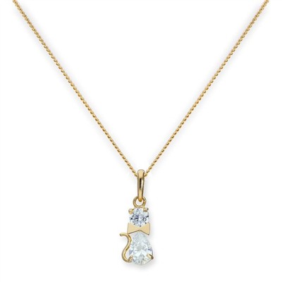 Halskette 9 kt Gold & klar CZ Kristall Katze mit Schleife Halsband 16 - 20 Zoll