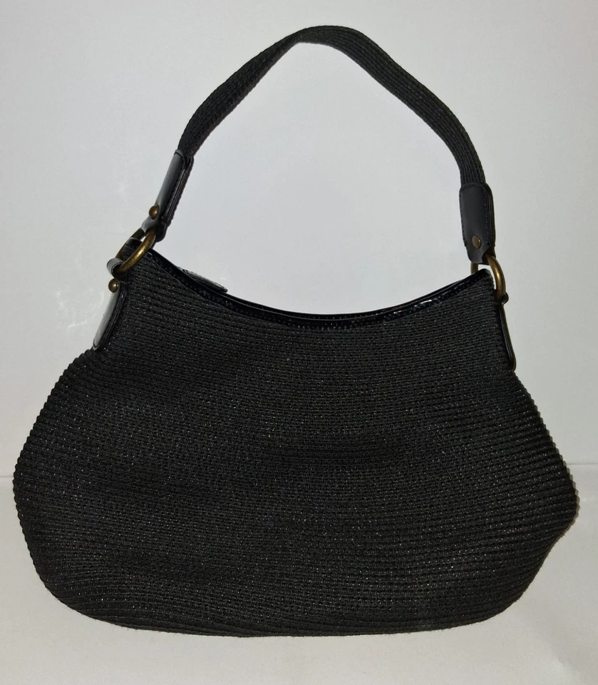 TALBOTS черный джут наплечная сумка Hobo сумочка молнии черный патент отделки - Изображение 2 из 4