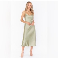 NWT Show me Your Mumu Verona Cowl Dress Miss Green Luxe Satin Large Midi Wedding