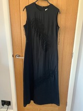 BNWT ZARA Black Embroidered Feather Midi Dress Size S