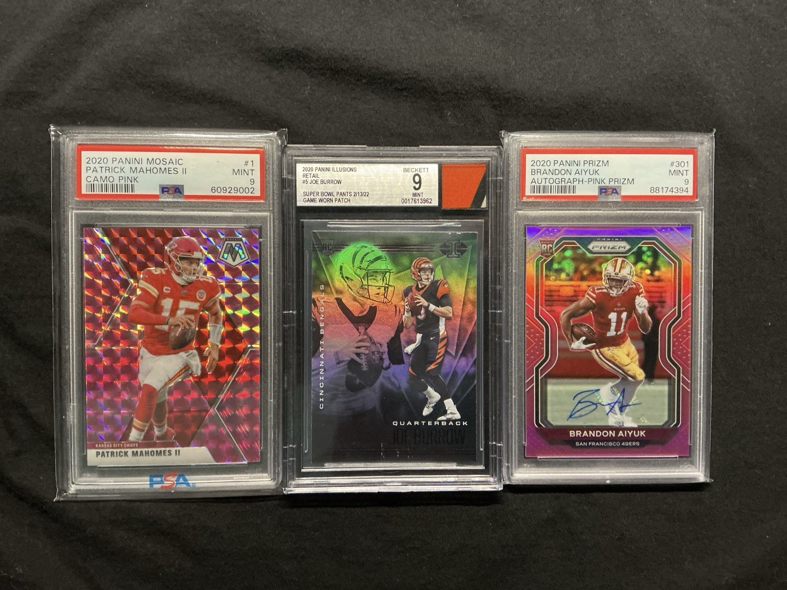PATRICK MAHOMES JOE BURROW 3-Card PSA/BGS Lot Rookie non auto GAME WORN PATCH