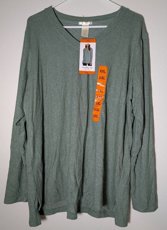 NEW Women's Matty M Plus Size XXL / 2XL V-Neck Tunic Heather Sage LS Shirt NWT