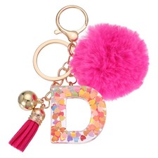 Alphabet Initial Letter Keychain Letter-D Cute Heart Resin Keyrings Deep Pink