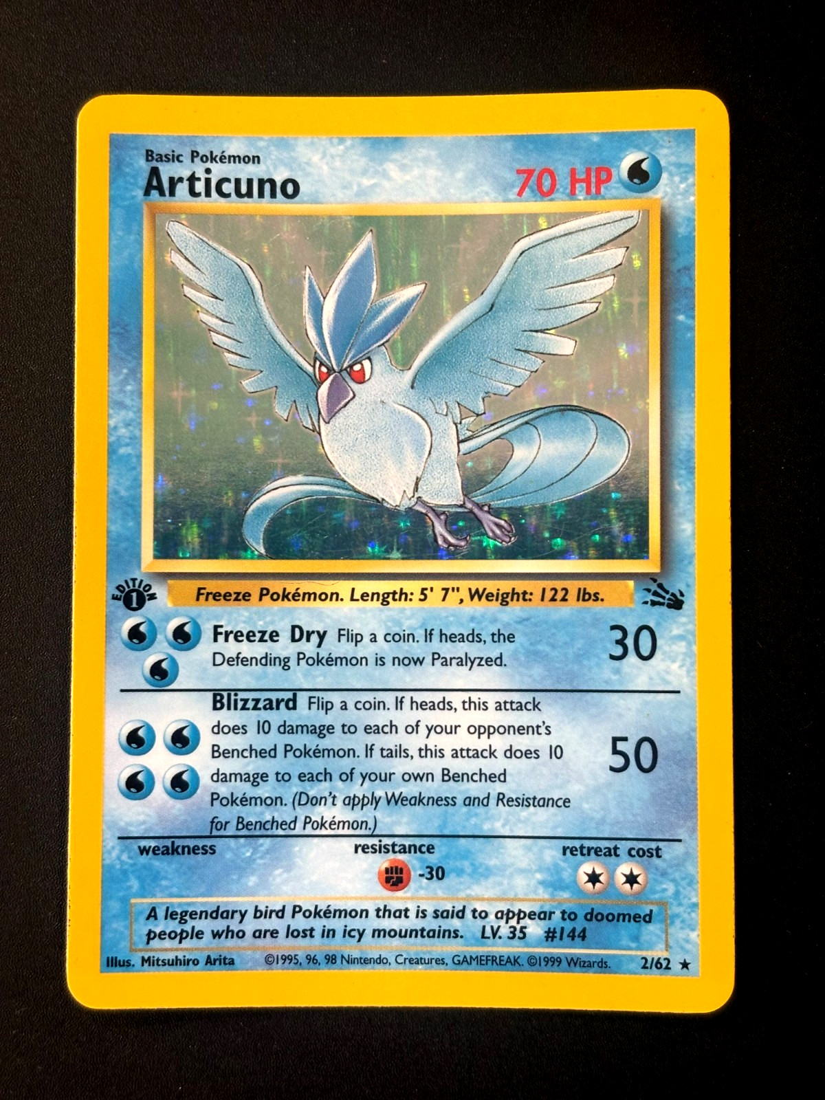 Articuno 2/62 1st Edition Fossil Holo Rare MP/HP Pokemon TCG vintage Card WOTC