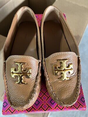 Tory Burch Everly Driver Tumbled Brown Leather Loafers Shoes Tory Burch Everly Driver Tumbled Brown Leather Loafers Shoes