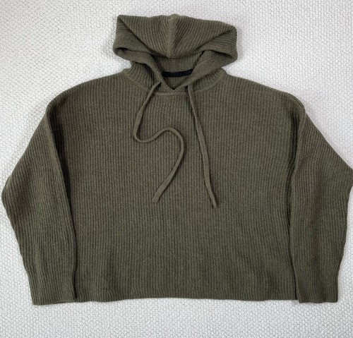 Jenni Kayne Alpaca Wool Blend Fisherman Hoodie Sweater Large Green Drawstring