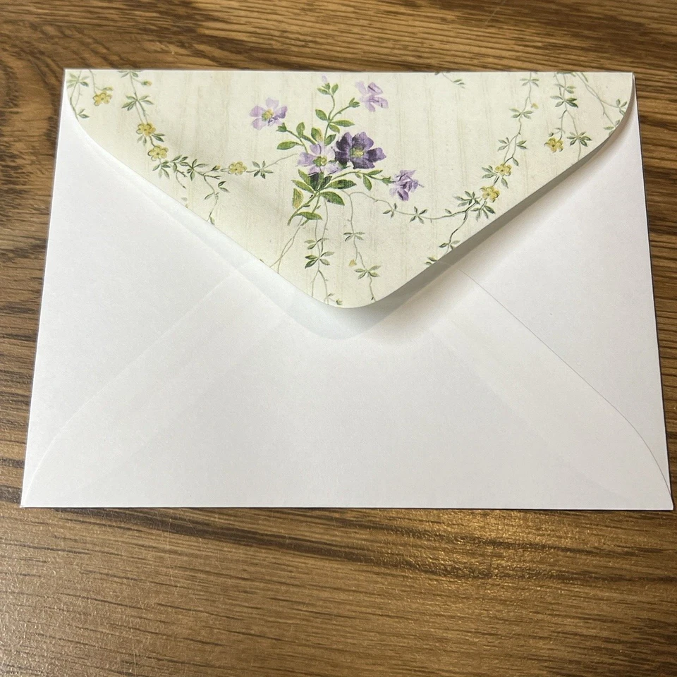 Carol Wilson Rose Garden 8 Lace Border Thank You Blank Notes Purple Flowers USA - Image 4 of 4