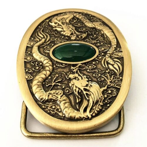 2 Dragon & Jade Solid Brass Shiny Vintage Antique Belt Buckle Western Cowboy - Picture 3 of 6