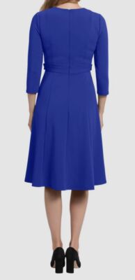 slim fit dress slacks London Times 3/4 Sleeve Seamed Side Tab Fit & Flare Midi Dress main image 1
