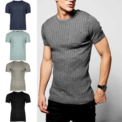 Mens Designer Branded Ribbed Panel 