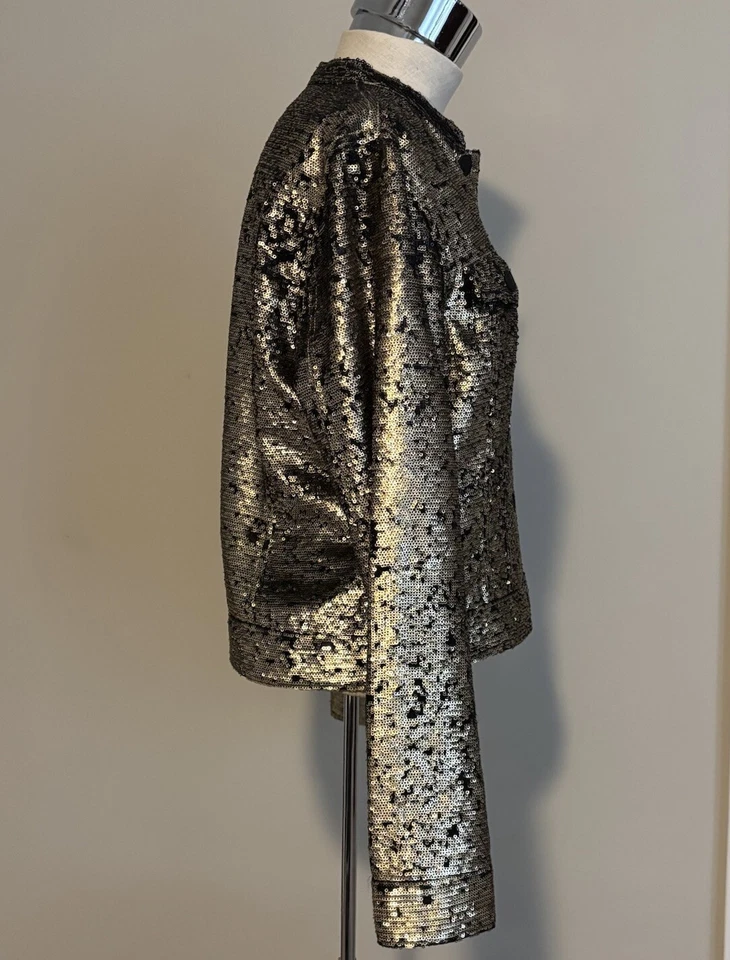 True Religion Sequin Jacket Gold Black Logo Women’s Large NWT - Image 3 of 4